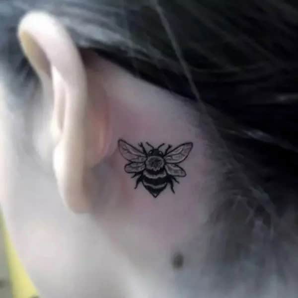 Bee Tattoo Behind Ear