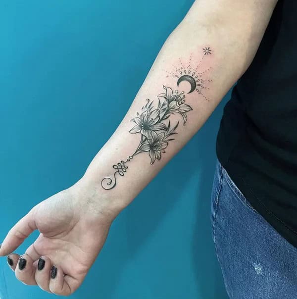 Unalome Tattoo On Forearm