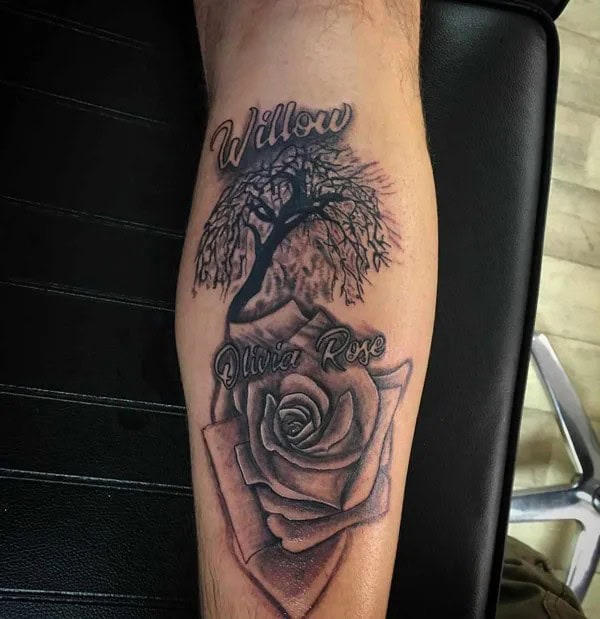 Rose And Willow Tree Tattoo