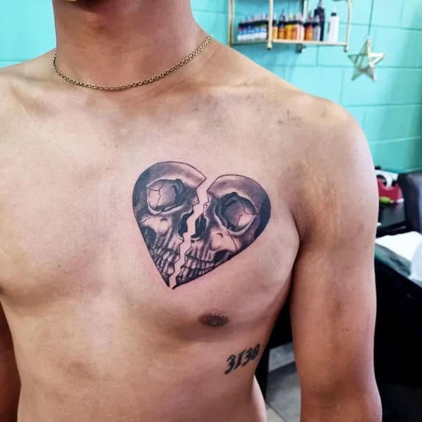 Broken Heart Chest Tattoo