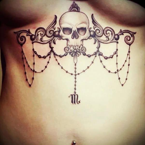 Skull Underboob Tattoo