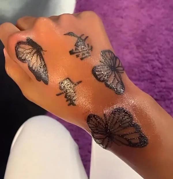 Semicolon Butterfly Hand Tattoo