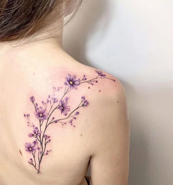 Cosmos Flower Shoulder Blade Tattoo