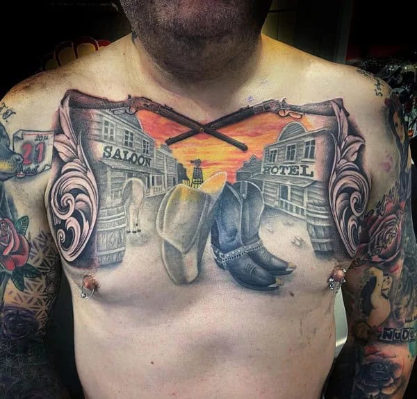 Cowboy Chest Tattoo