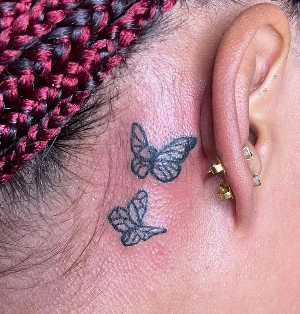 Watercolor Butterfly Tattoo Behind The Ear