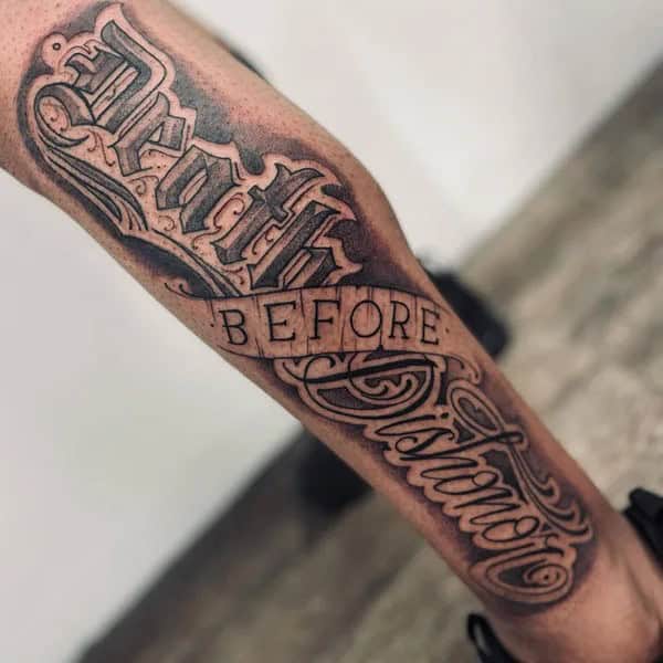 Death Before Dishonour Bicep Tattoo