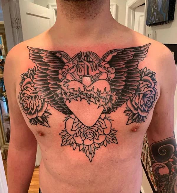 Sacred Heart Chest Tattoo