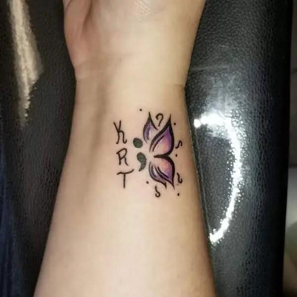 Semicolon Butterfly Wrist Tattoo