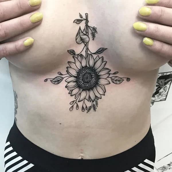 Sunflower Tattoo Under Breast