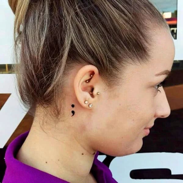 Semicolon Tattoo behind the Ear