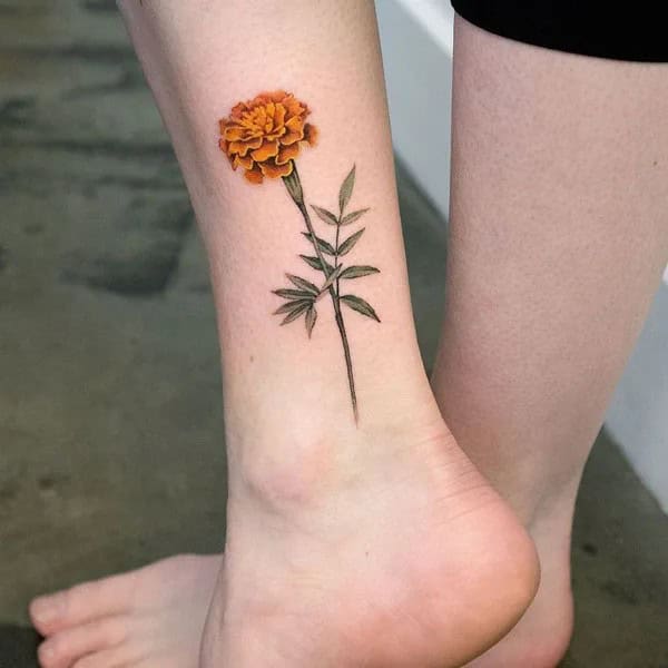 Marigold Tattoo on Ankle