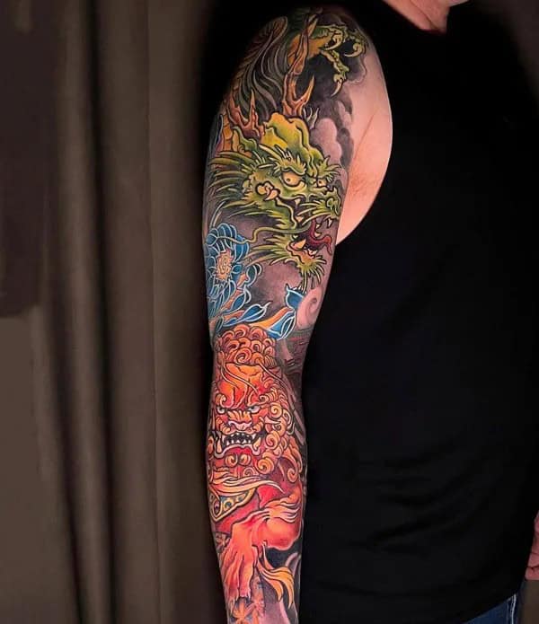 Foo Dog Sleeve Tattoo