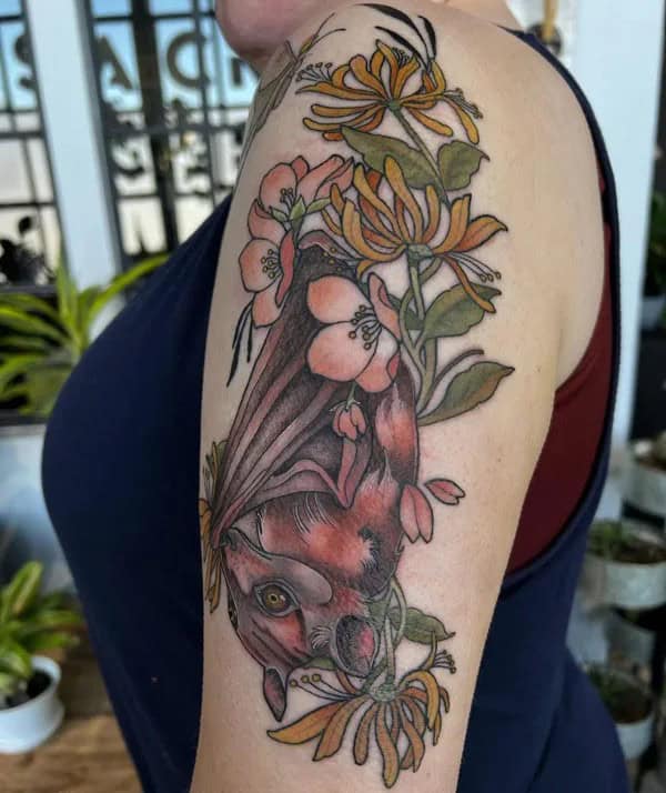 Honeysuckle Bat Tattoo