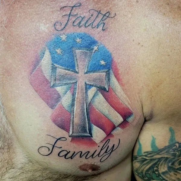 Cross with American Flag Tattoo