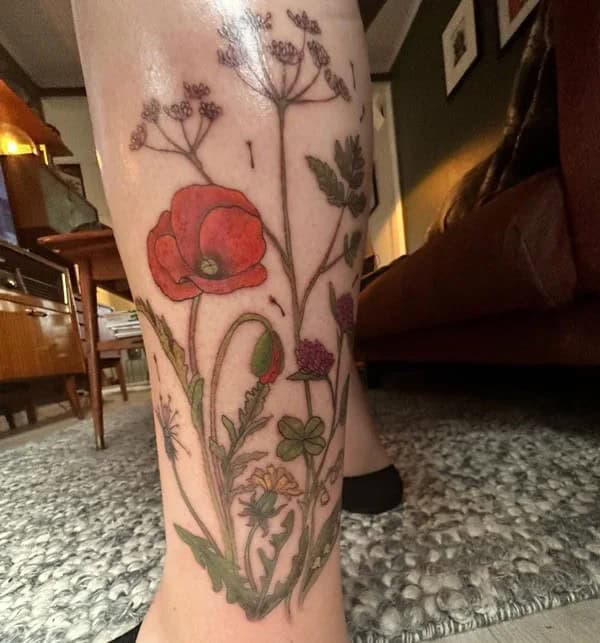 Wildflower Leg Tattoo