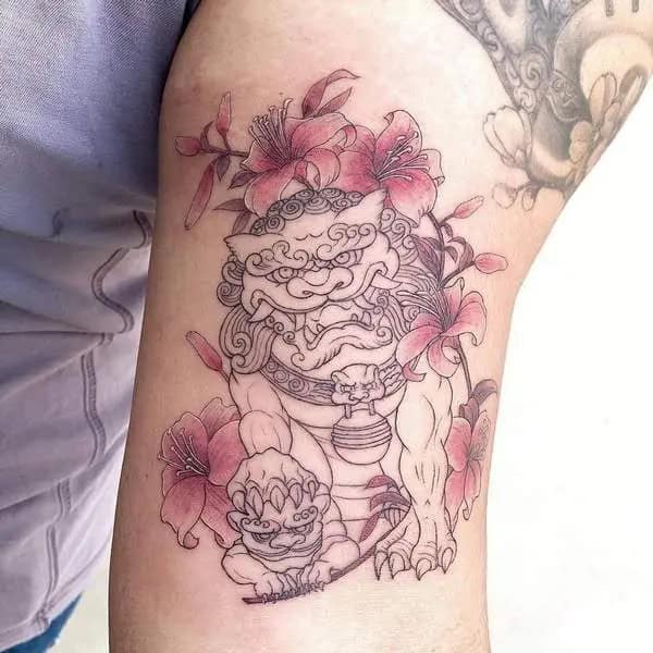 Floral Foo Dog Tattoo