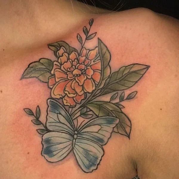 Marigold and Butterfly Tattoo