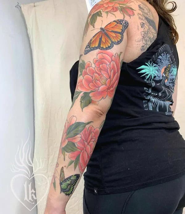 Flower and Butterfly Sleeve Tattoo