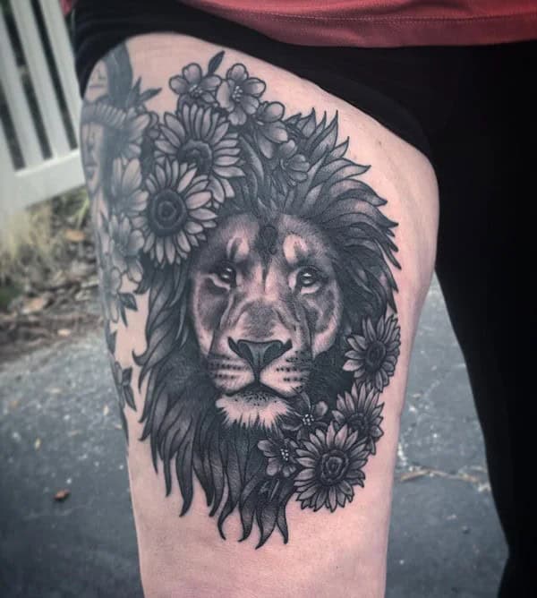 Lion Sunflower Tattoo