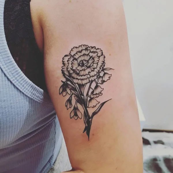 Black and White January Birth Flower Tattoo