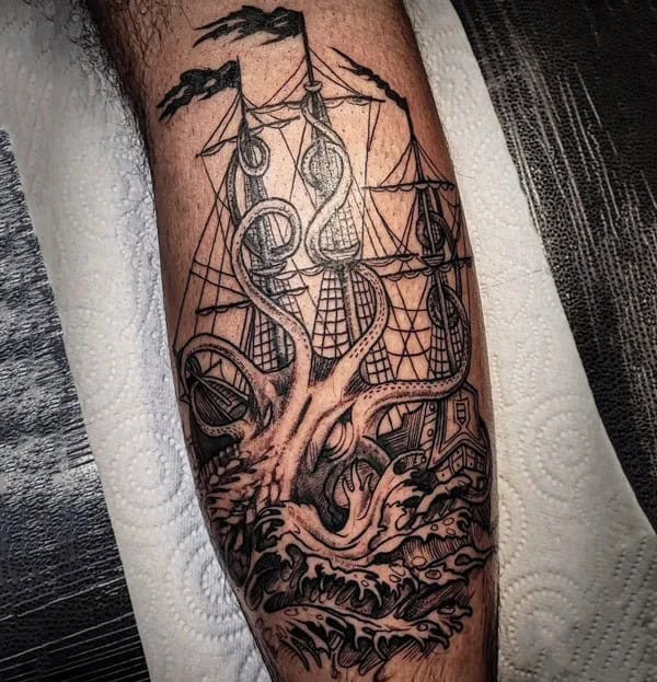 Kraken Ship Tattoo