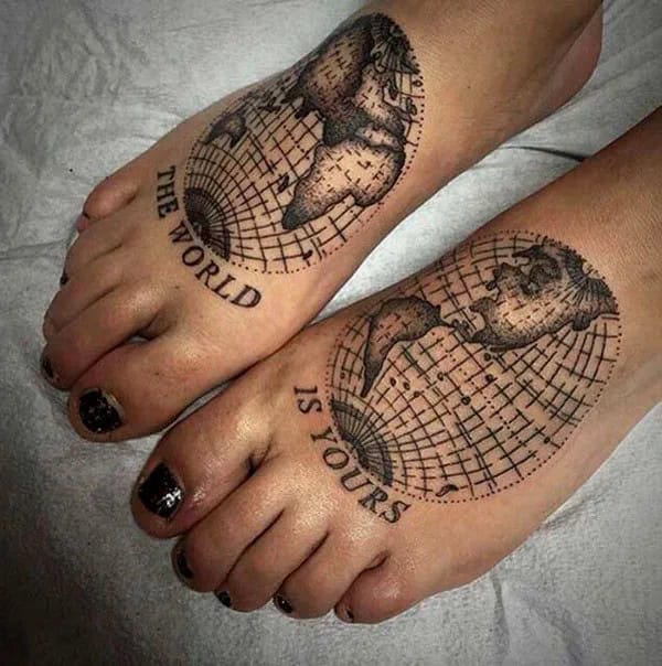 “The World Is Yours” Foot Tattoo