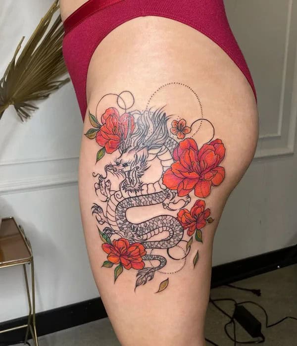 Chinese Dragon Tattoo On Thigh