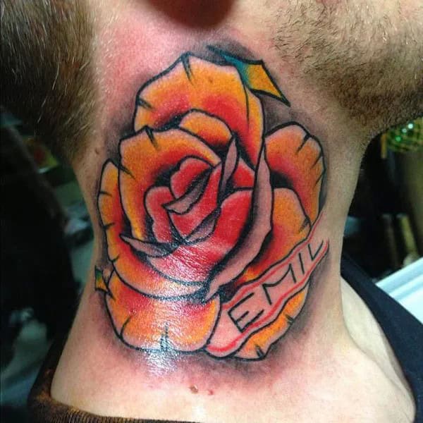 Rose Neck Tattoo with Name