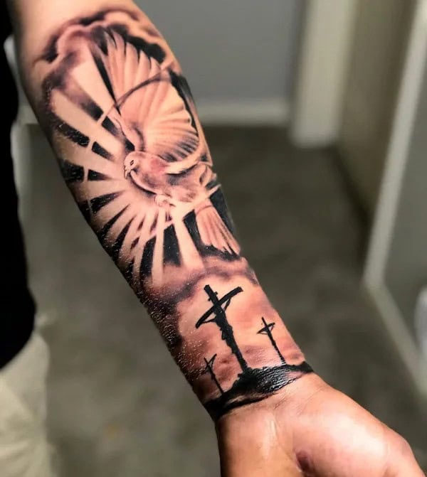 Forearm Sun With Rays Tattoo