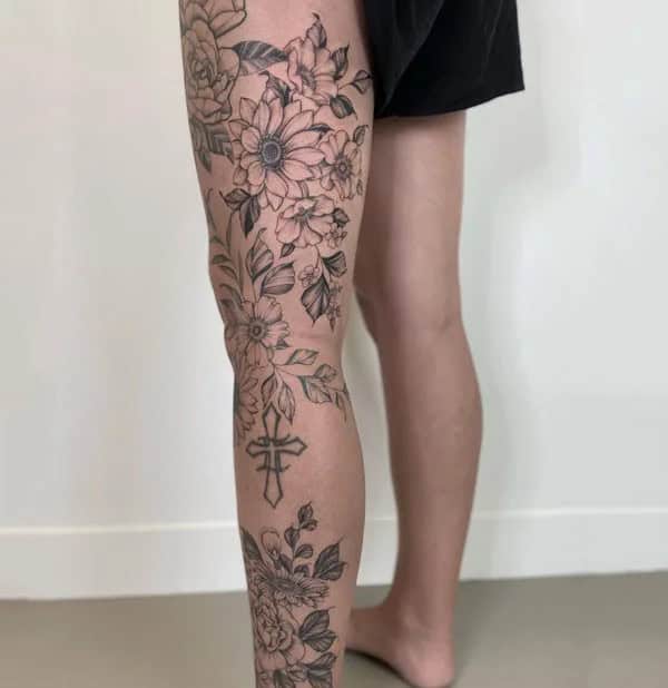 Floral Leg Sleeve Tattoo