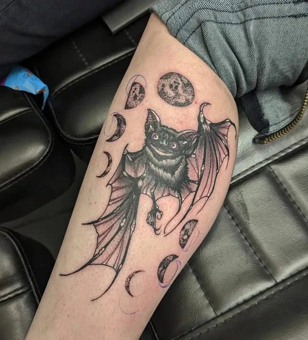 Bat and Moon Phase Tattoo