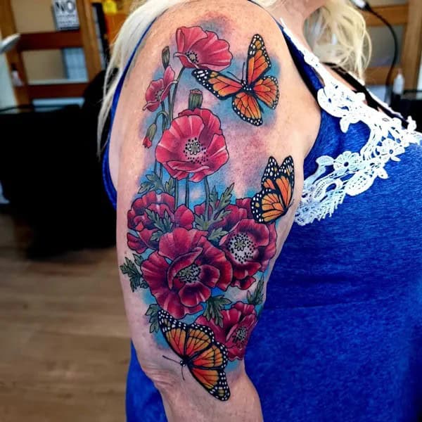 August Birth Flower and Butterfly Tattoo