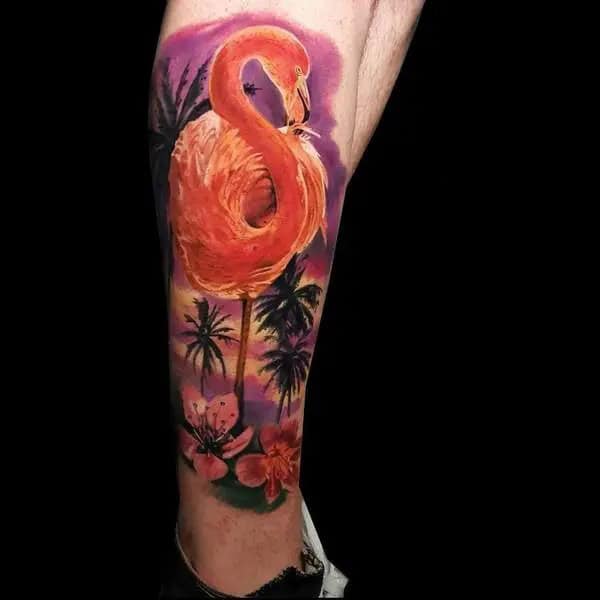 Realistic Flamingo Tattoo