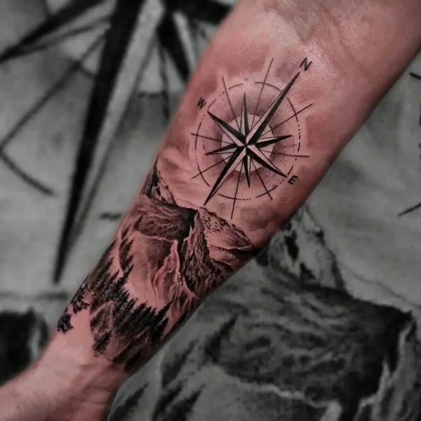 Compass Mountain Tattoo