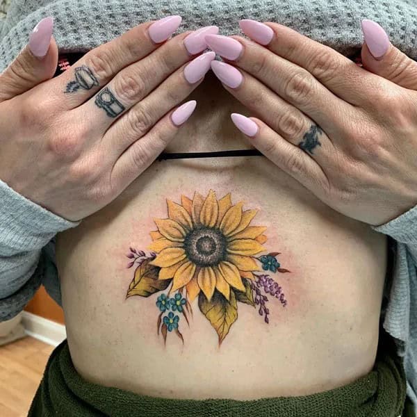 Sunflower Tattoo Under Breast