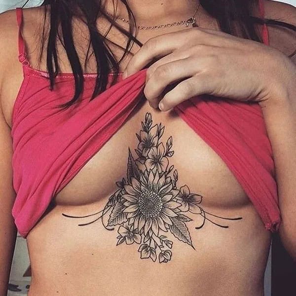 Sunflower Tattoo Under Breast