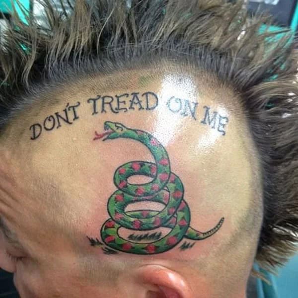 “Don’t Tread On Me” Head Tattoo