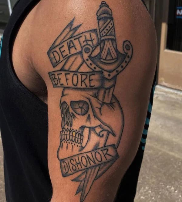 Death Before Dishonour Bicep Tattoo