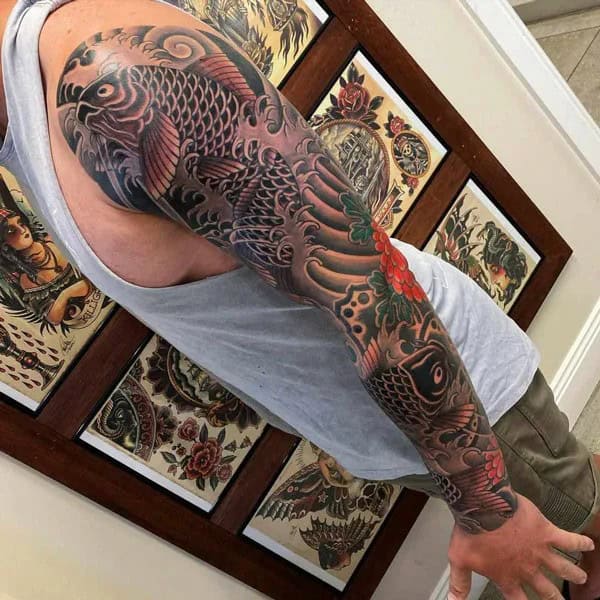 Japanese Koi Fish Sleeve Tattoo