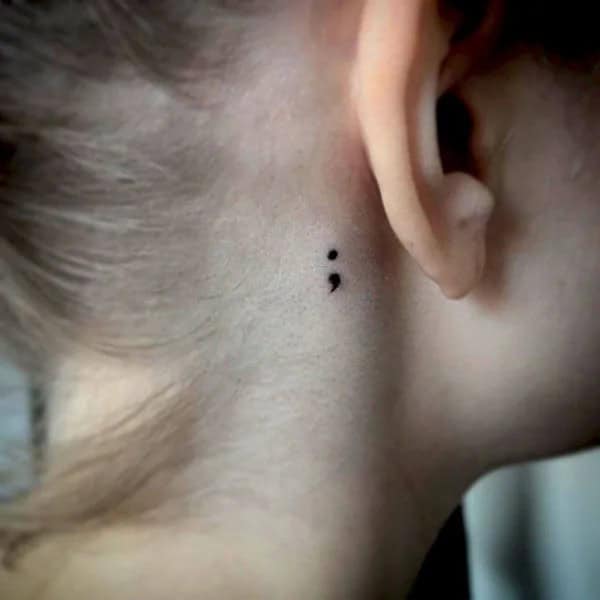 Semicolon Tattoo behind the Ear