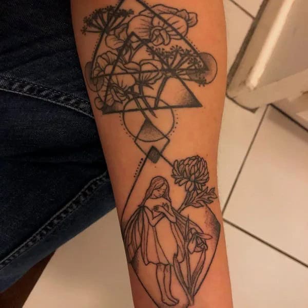 Geometric November Birth Flower Tattoo