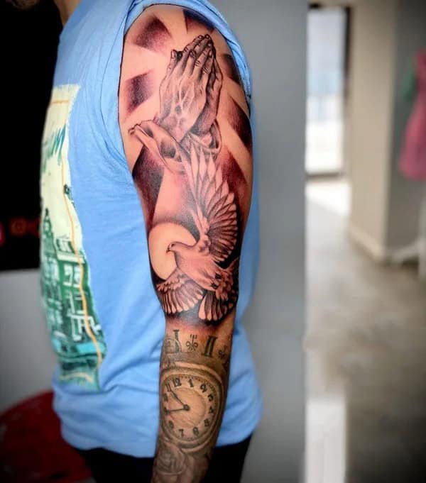 Praying Hands Sleeve Tattoo