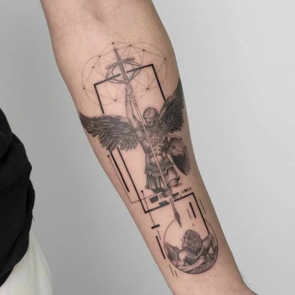 Geometric St Michael Tattoo