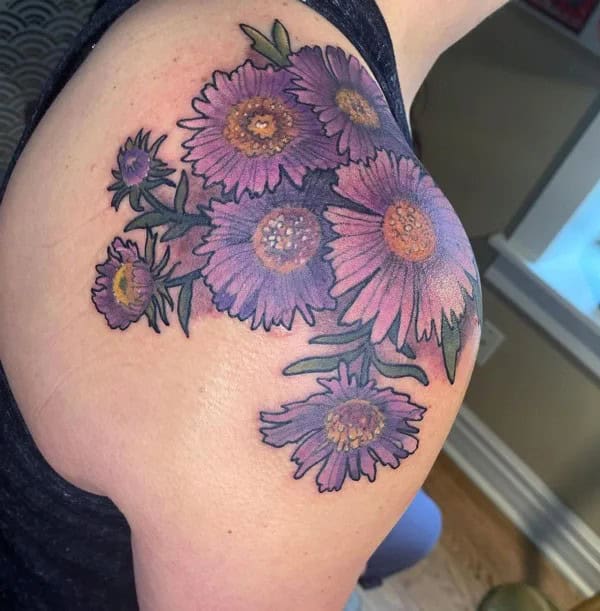 September Birth Flower Shoulder Tattoo