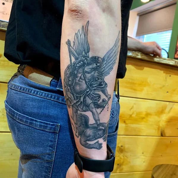 St Michael Forearm Tattoo