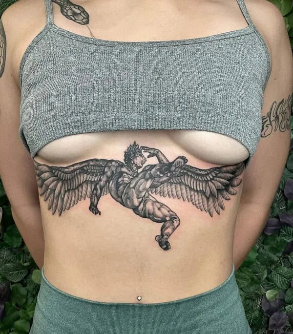 Icarus Sternum Tattoo