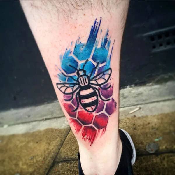 Watercolor/Technicolor Bee Tattoo