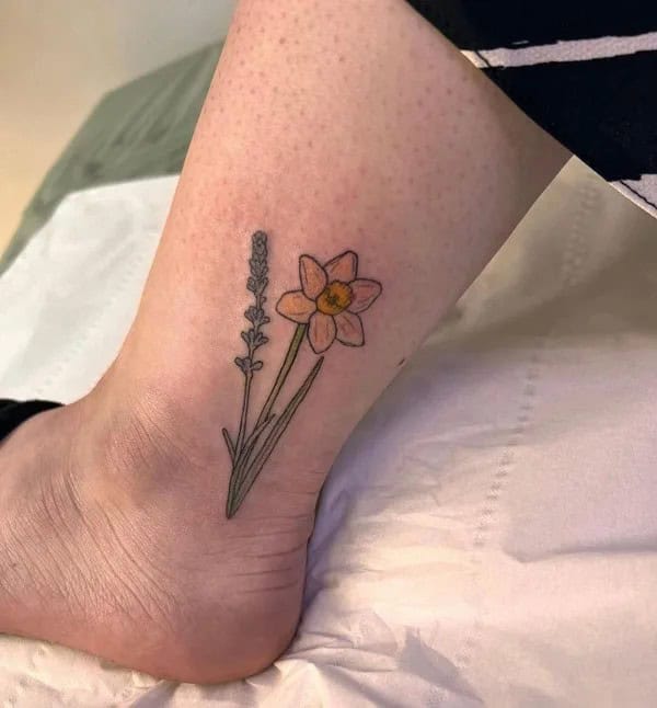 March Birth Flower Ankle Tattoo