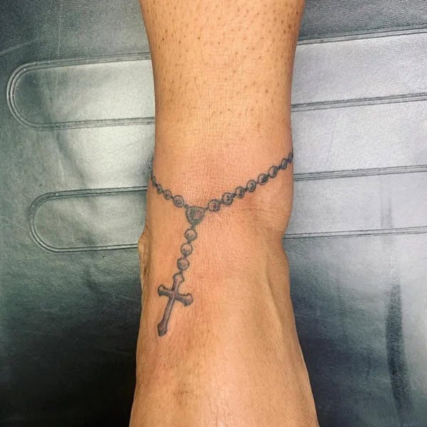 Ankle Bracelet Tattoos With Cross