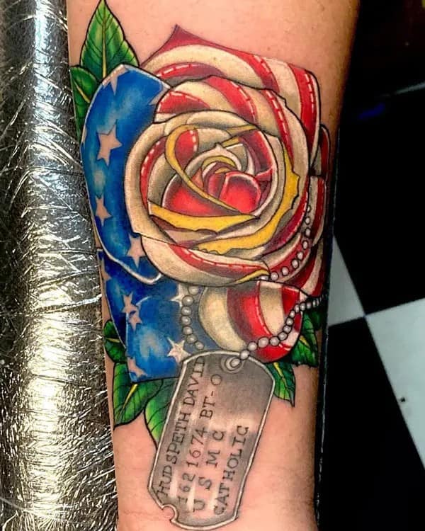 American Flag Rose Tattoo